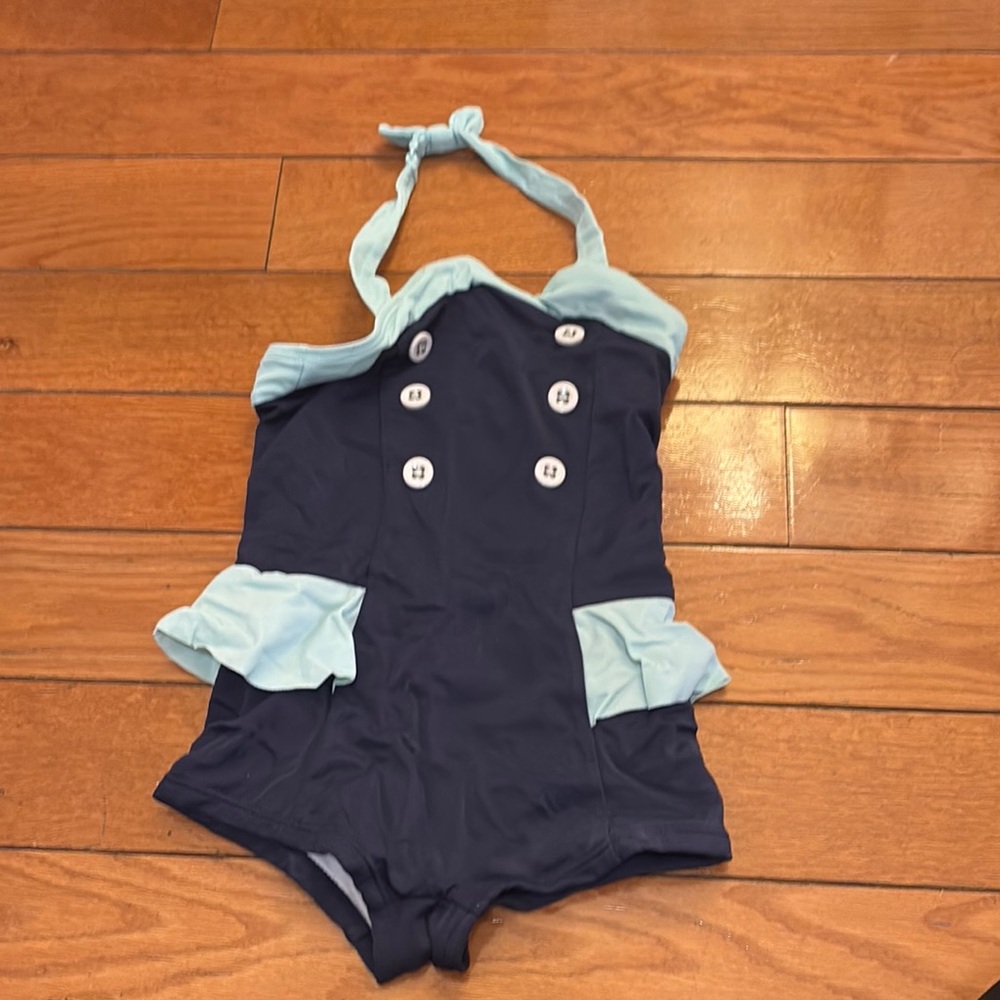 Navy Blue and Light Blue Halter Swimsuit